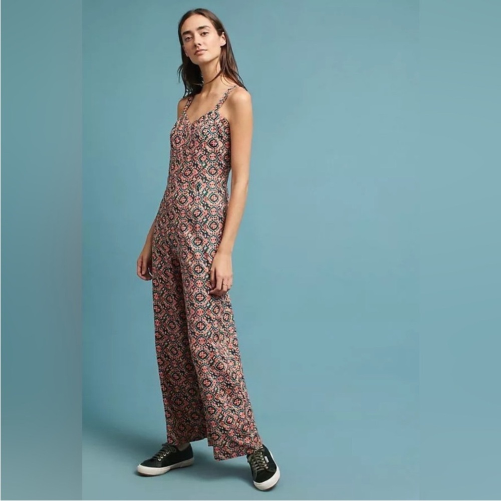 Anthropologie Finley Wide-Leg Jumpsuit by Cleobella Size XS Printed Green Orange